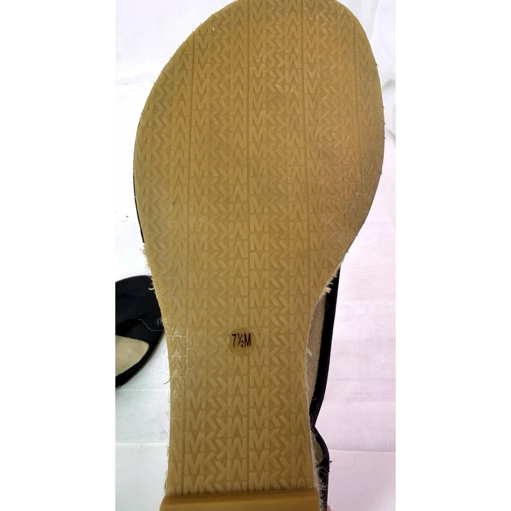 Michael Kors Black Leather T Strap Espadrille Wedge Sandals Womens Size 7.5M